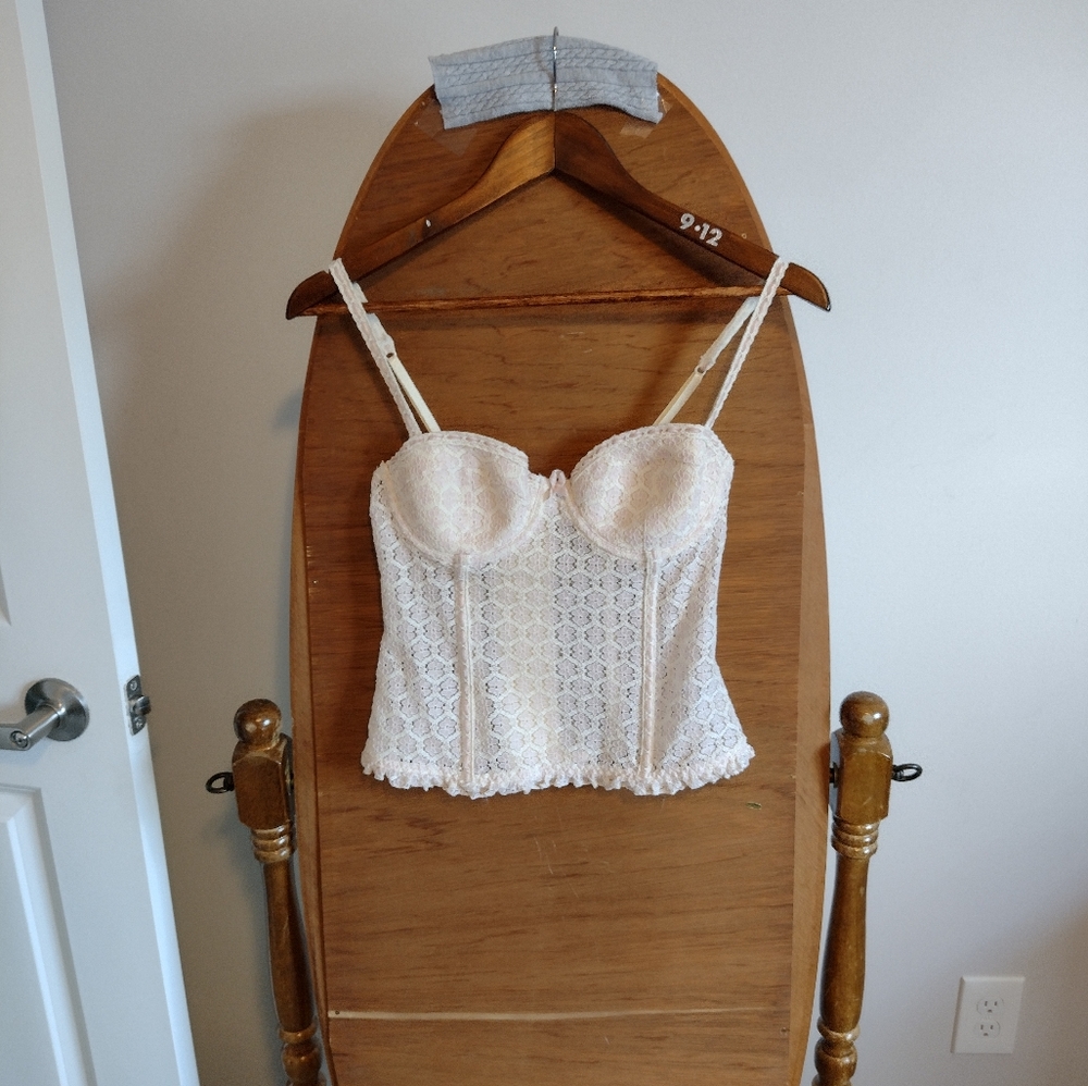 Cream and Light Pink Lace Corset Top - Picture 3 of 5